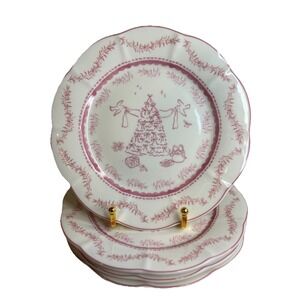 Monterey Bay Porcelain Christmas Salad Plates 8.5in Pink & White NEW